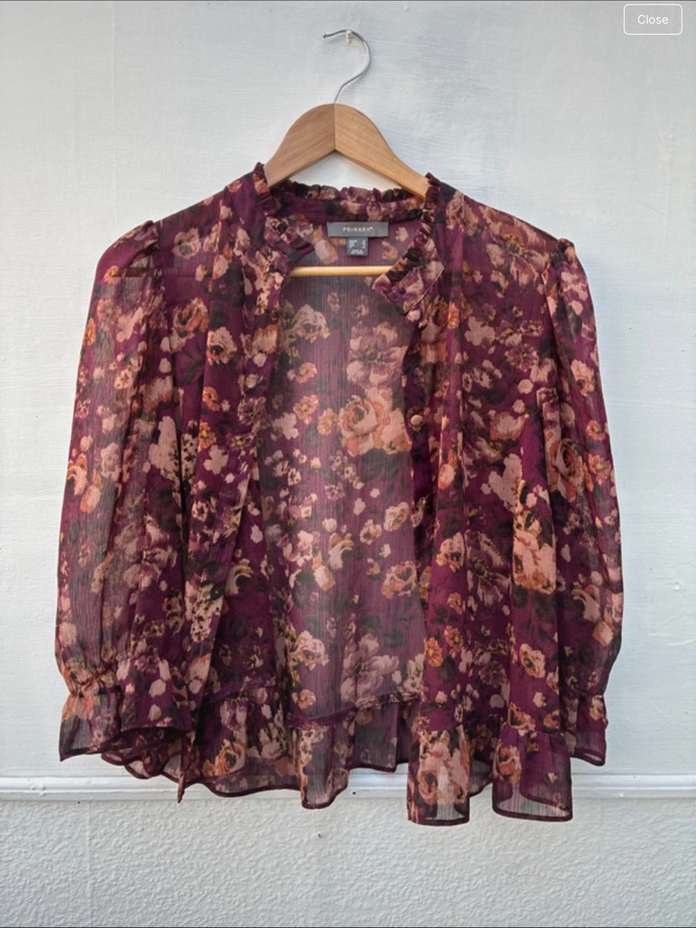 4 for $20
Plum Floral Sheer Ruffle Blouse